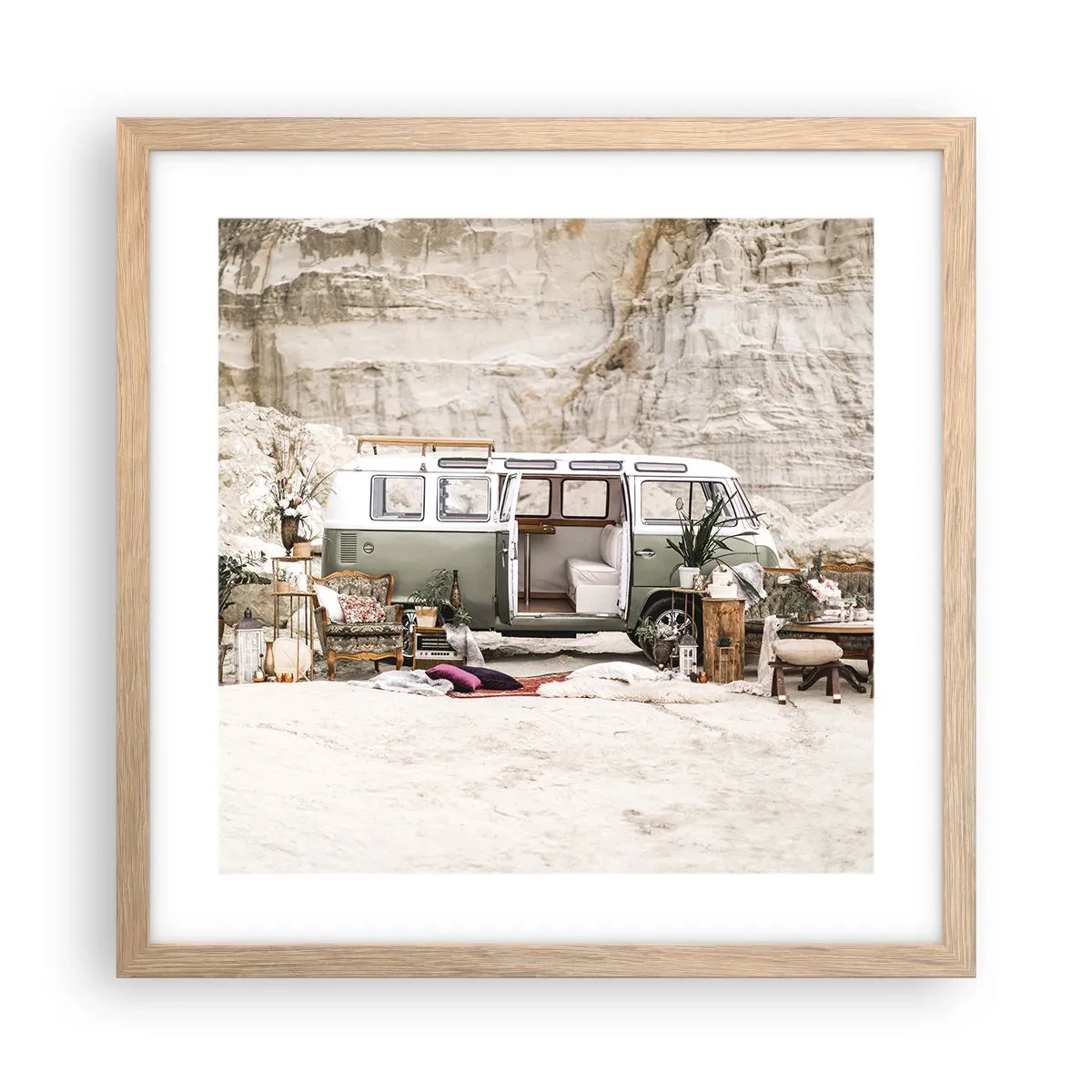 Poster in einem Rahmen aus heller Eiche - Es ist die Zeit, die Reise zu beginnen - 40x40 cm