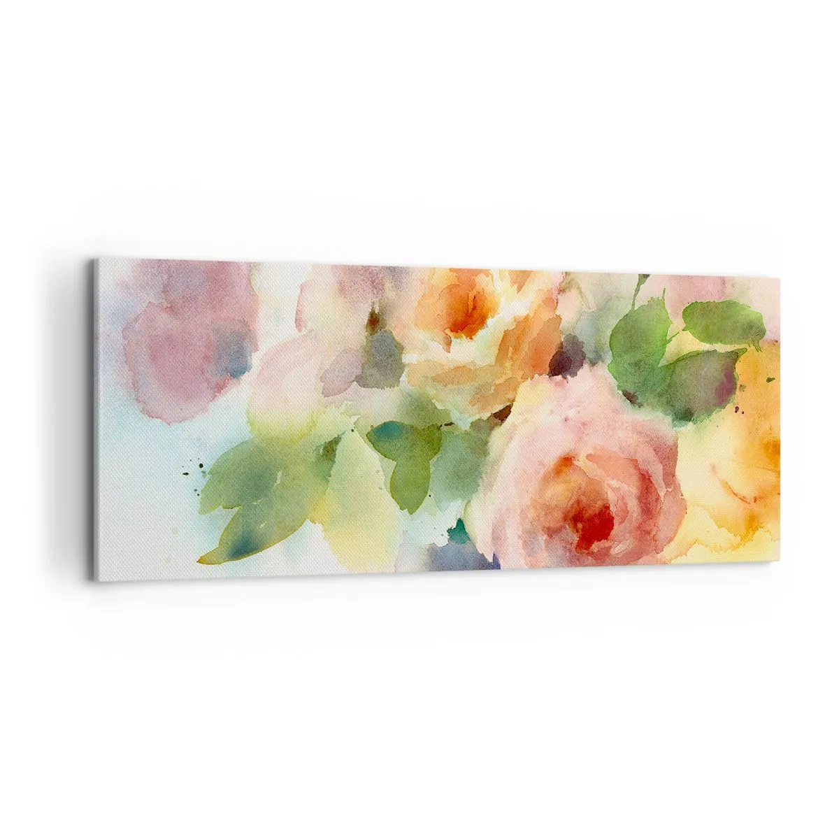 Bild auf Leinwand - Leinwandbild - Zarte Rosen im Aquarell-Stil auf hellem Hintergrund - 120x50cm - Zart wie Aquarell - Moderne Wanddekoration für Wohnzimmer und Schlafzimmer ARTTOR
