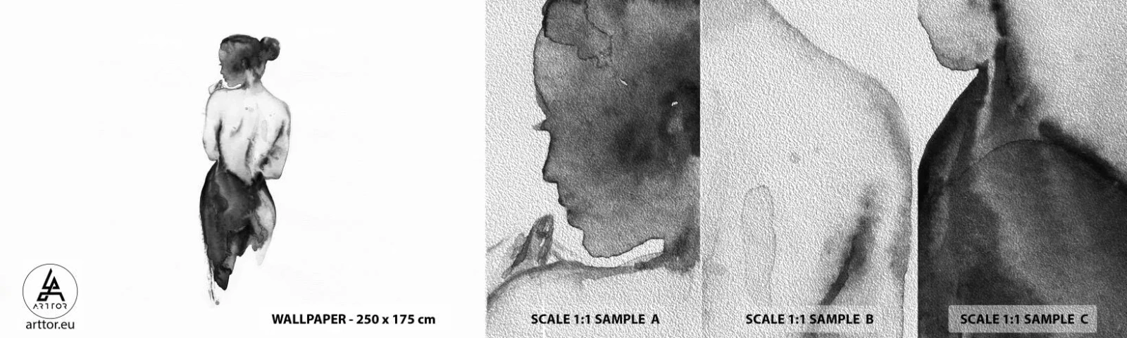 Fototapeten Muster Premium Sand - Bei ihr verschwindet die Welt - Frau, Frauenkörper, Grafik - 100x30 cm