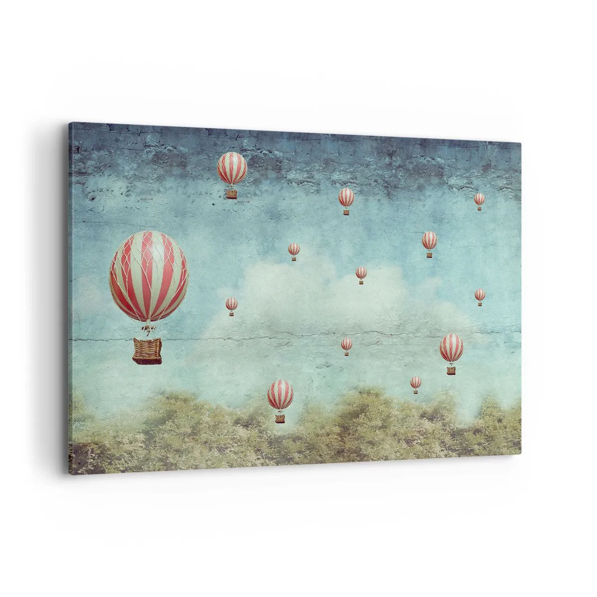 Bild auf Leinwand - Leinwandbild - Retro-Ballons vor blauem Himmel und grünem Hintergrund - 120x80cm - Frei von der Hektik des Lebens - Moderne Wanddekoration für Wohnzimmer und Schlafzimmer ARTTOR