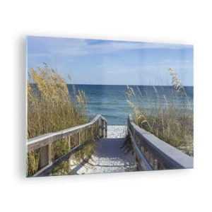 Glasbild - Bild auf glas - Weg zum Strand mit Meerblick - 70x50cm - In der Sonne, im Wind - Moderne Wanddekoration für Wohnzimmer und Schlafzimmer ARTTOR