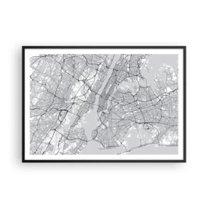 Poster in einem schwarzem Rahmen - Ein Stadtplan im minimalistischen Stil auf grauem Hintergrund - 100x70cm - Die Anatomie einer Metropole - Moderne Wanddekoration für Wohnzimmer und Schlafzimmer ARTTOR