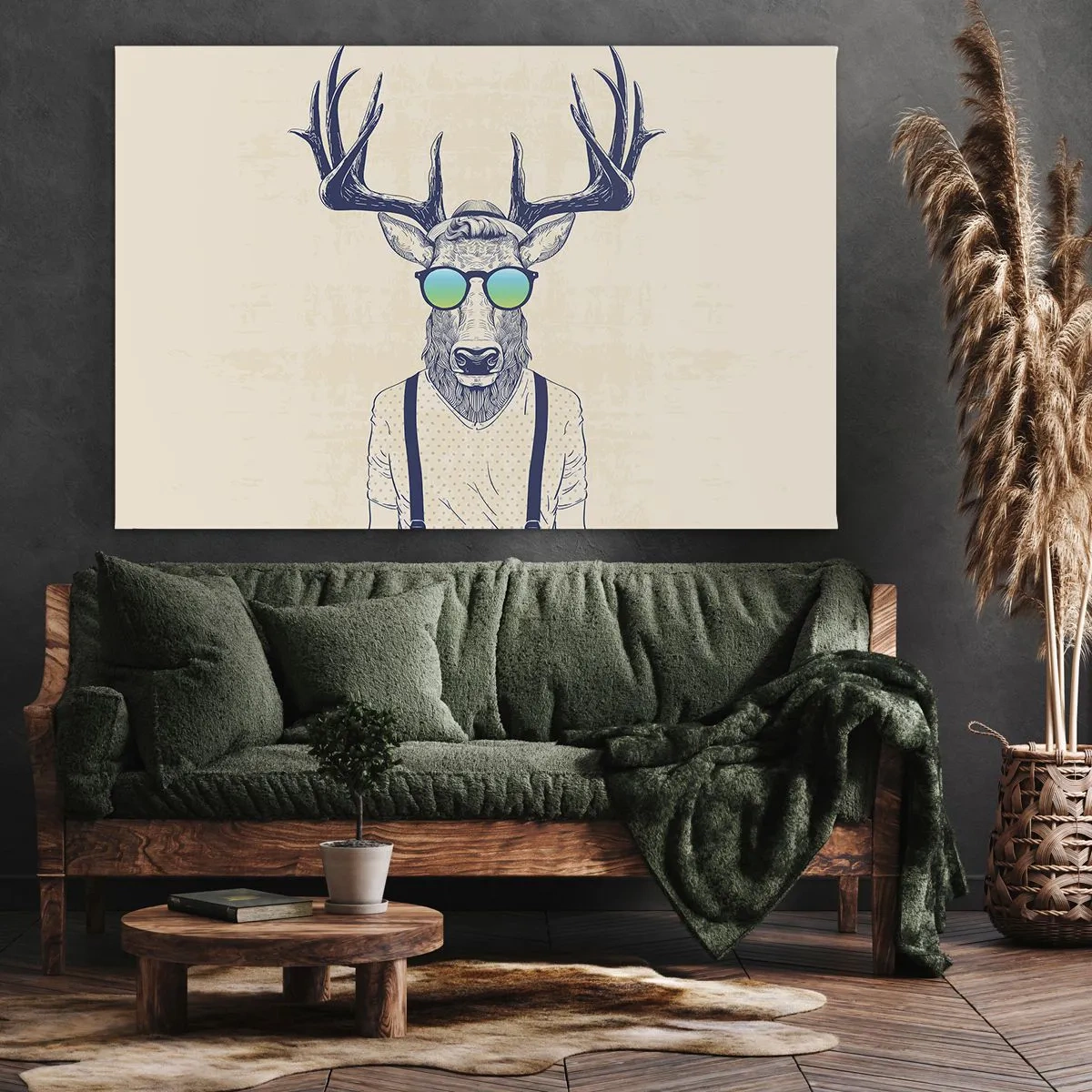 Bild auf Leinwand - Leinwandbild - Stilisierter Hirsch mit Sonnenbrille - 100x70cm - Wen hast du erwartet? - Moderne Wanddekoration für Wohnzimmer und Schlafzimmer ARTTOR