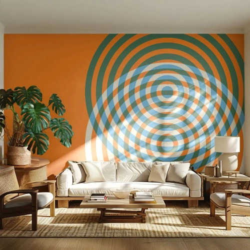 Fototapete Premium Sand - Geometrische konzentrische Kreise auf orangefarbenem Hintergrund - 100x70cm - Abstrakte kreisförmige Variation - Moderne Wanddekoration für Wohnzimmer und Schlafzimmer ARTTOR