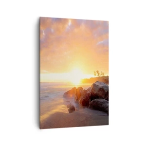 Bild auf Leinwand - Leinwandbild - Sonnenuntergang über der felsigen Küste - 70x100cm - Leuchtende Brise des Abends - Moderne Wanddekoration für Wohnzimmer und Schlafzimmer ARTTOR