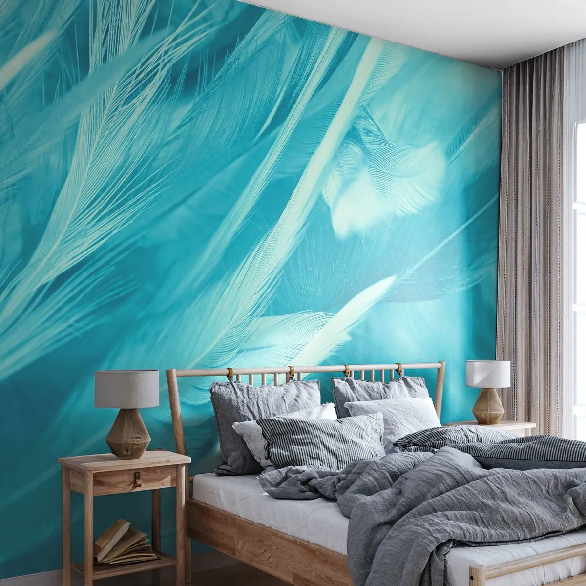 Fototapete Premium Canvas - In Pulver ertrinken - Vogelfeder, Vogel, Grafik - 250x175 cm