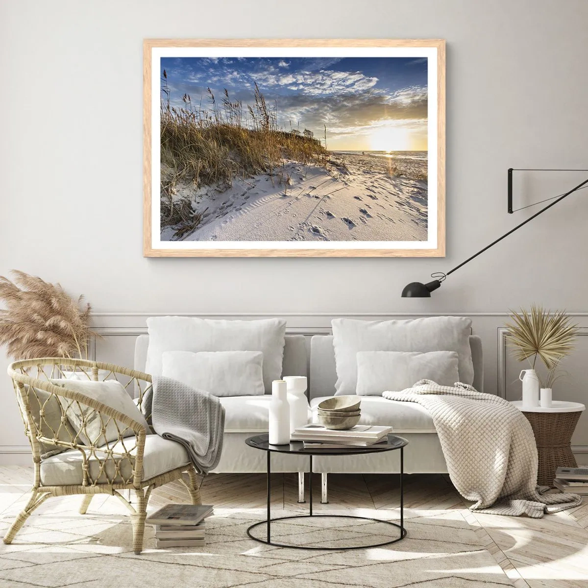 Poster in einem Rahmen aus heller Eiche - Einladung zu einem Spaziergang - 100x70 cm