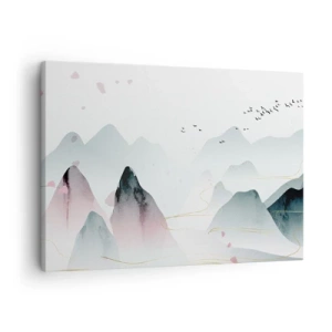 Bild auf Leinwand - Leinwandbild - Abstrakte Berge in Pastelltönen - 70x50cm - Über die Gipfel - Moderne Wanddekoration für Wohnzimmer und Schlafzimmer ARTTOR