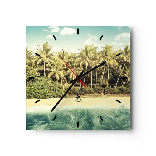 Wanduhr - Glasuhr - Tropischer Strand mit Palmen und türkisfarbenem Meer - 30x30cm - Wie wäre es hier? - Moderne Wanddekoration für Wohnzimmer und Schlafzimmer ARTTOR