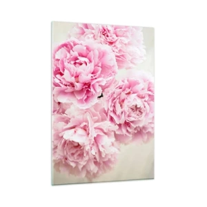 Glasbild - Bild auf glas - Ein Strauß voller rosa Pfingstrosen auf hellem Hintergrund - 50x70cm - In rosa Glamour - Moderne Wanddekoration für Wohnzimmer und Schlafzimmer ARTTOR
