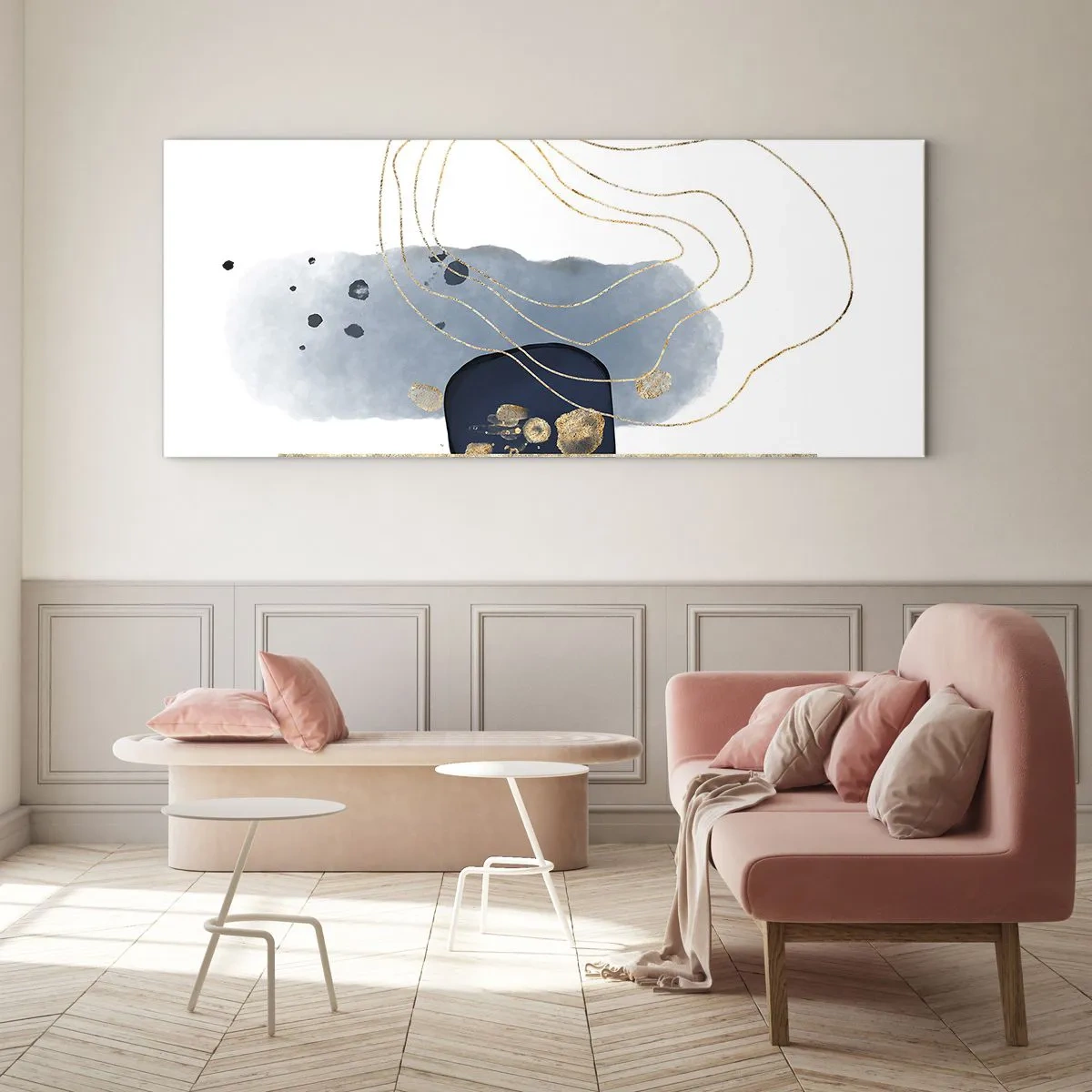 Glasbild - Bild auf glas - Blau-goldene Fantasie - 100x40 cm