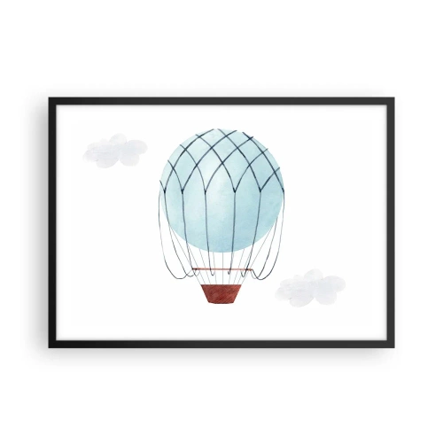 Poster in einem schwarzem Rahmen - Ein handbemalter Ballon vor dem Hintergrund zarter Wolken. - 70x50cm - Ganz in den Wolken - Moderne Wanddekoration für Wohnzimmer und Schlafzimmer ARTTOR