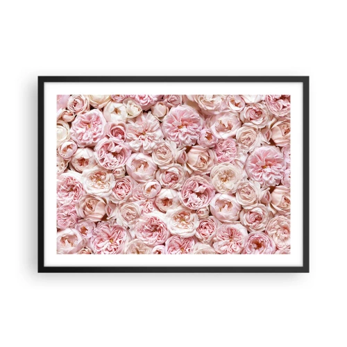 Poster in einem schwarzem Rahmen - Zarte Rosen in Rosatönen auf der gesamten Oberfläche - 70x50cm - Auf Rosen gebettet - Moderne Wanddekoration für Wohnzimmer und Schlafzimmer ARTTOR
