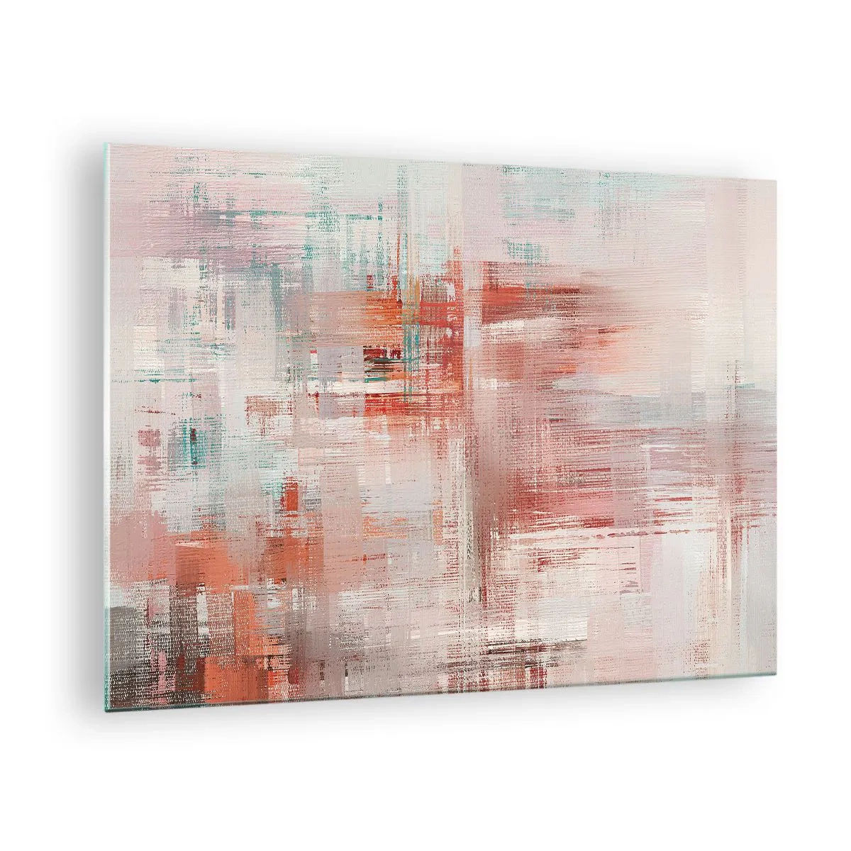 Glasbild - Bild auf glas - Eine abstrakte Komposition in Rot- und Beigetönen. - 70x50cm - Dunstig. Aber rosa - Moderne Wanddekoration für Wohnzimmer und Schlafzimmer ARTTOR