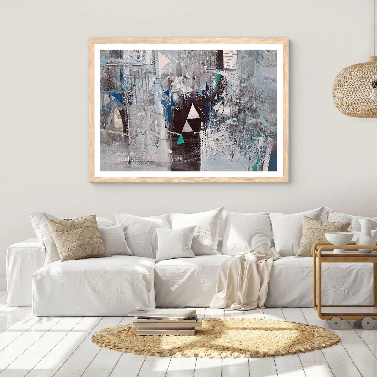 Poster in einem Rahmen aus heller Eiche - Überschreibende Reihenfolge der Dreiecke - 40x30 cm