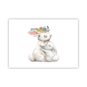 Poster - Niedliche Kaninchen in Pastellfarben - 100x70cm - Bei Mama ist's am schönsten - Moderne Wanddekoration für Wohnzimmer und Schlafzimmer ARTTOR