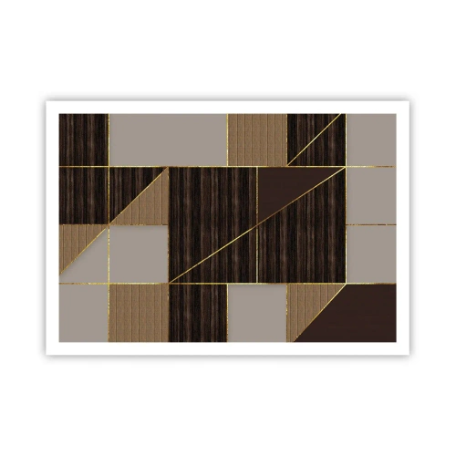 Poster - Geometrische Muster in Brauntönen mit goldenen Linien - 100x70cm - Ein Mosaik aus Braun und Gold - Moderne Wanddekoration für Wohnzimmer und Schlafzimmer ARTTOR