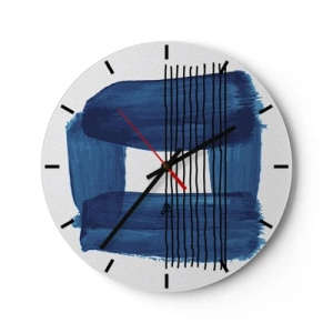 Wanduhr - Glasuhr - Abstraktes Motiv mit blauer Farbe und schwarzen Linien - 30x30cm - Blaue und schwarze Komposition - Moderne Wanddekoration für Wohnzimmer, Küche und Schlafzimmer ARTTOR