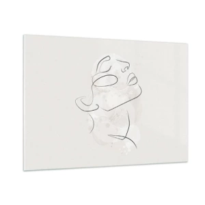 Glasbild - Bild auf glas - Ein minimalistisches Frauengesicht, mit einer Linie gezeichnet. - 100x70cm - Die Umrisse eines Traums - Moderne Wanddekoration für Wohnzimmer und Schlafzimmer ARTTOR