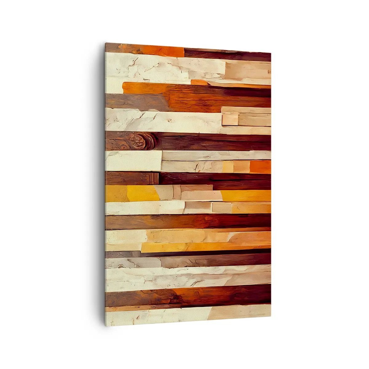 Bild auf Leinwand - Leinwandbild - Geometrische Komposition in Holz- und Goldtönen - 80x120cm - Hymne der Waldbäume - Moderne Wanddekoration für Wohnzimmer und Schlafzimmer ARTTOR