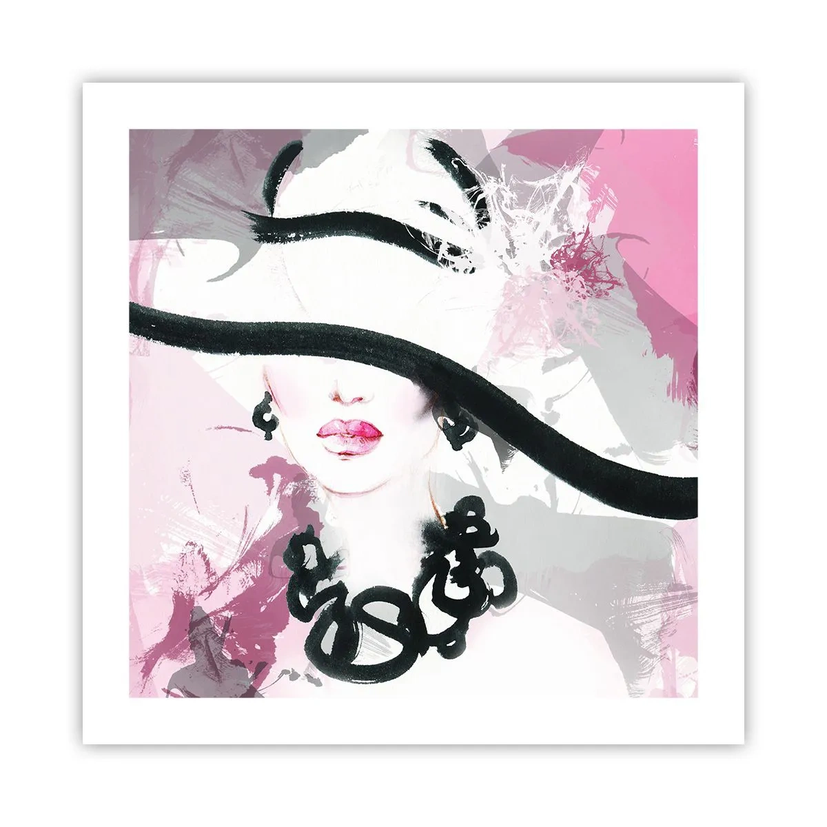 Poster - Bildnis einer Dame in Schwarz und Pink - 50x50 cm