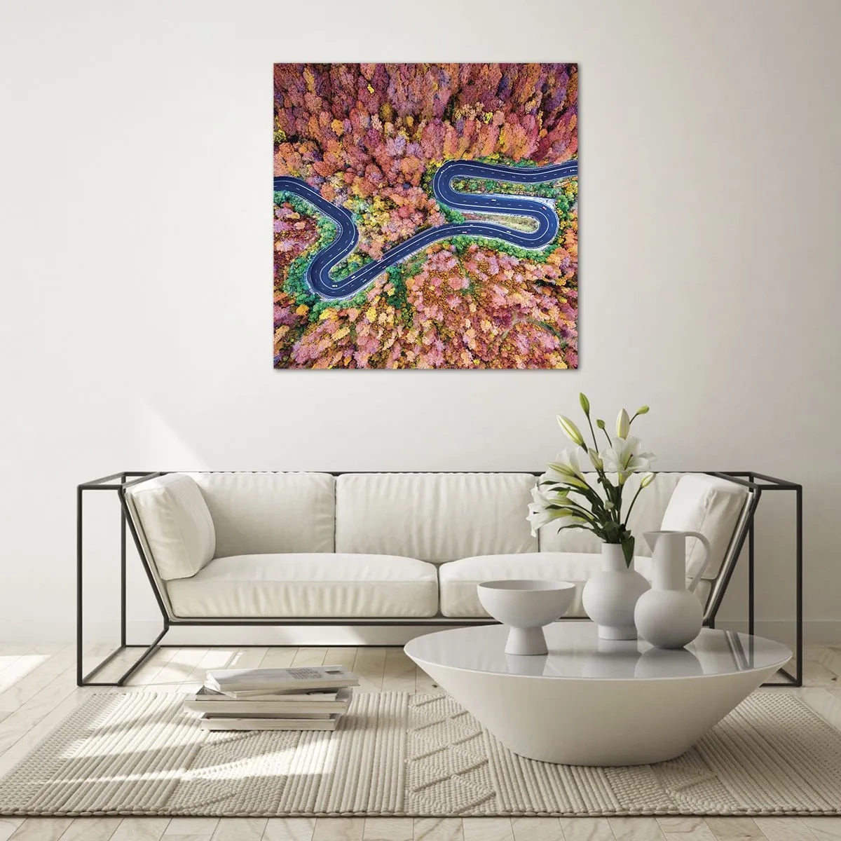 Glasbild - Bild auf glas - Kurvenreicher Weg durch den Wald - 60x60 cm