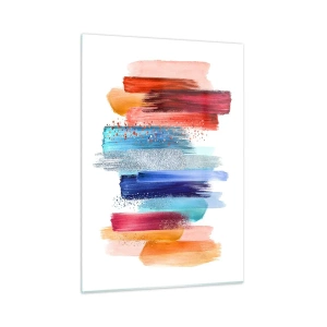 Glasbild - Bild auf glas - Abstrakte Komposition aus bunten Pinselstrichen - 50x70cm - Auf und ab - Moderne Wanddekoration für Wohnzimmer und Schlafzimmer ARTTOR