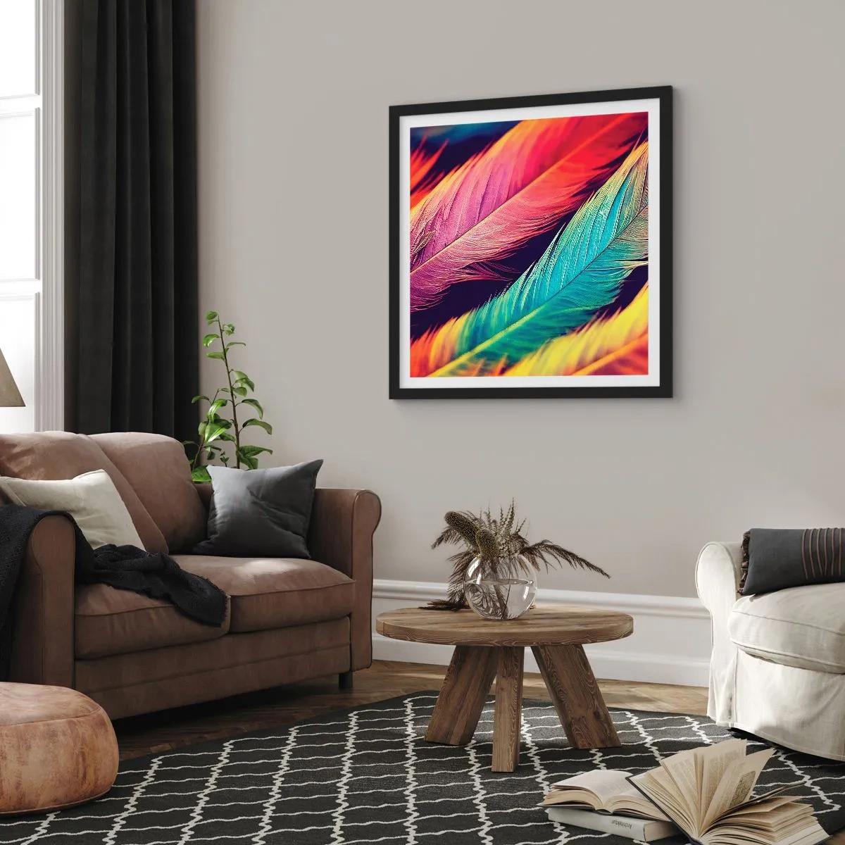 Poster in einem schwarzem Rahmen - Gefiederter Regenbogen - 30x30 cm