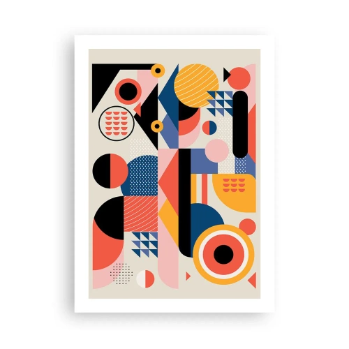 Poster - Bunte geometrische Abstraktion mit dynamischen Formen - 50x70cm - Komposition: Na, los, spiel! - Moderne Wanddekoration für Wohnzimmer und Schlafzimmer ARTTOR