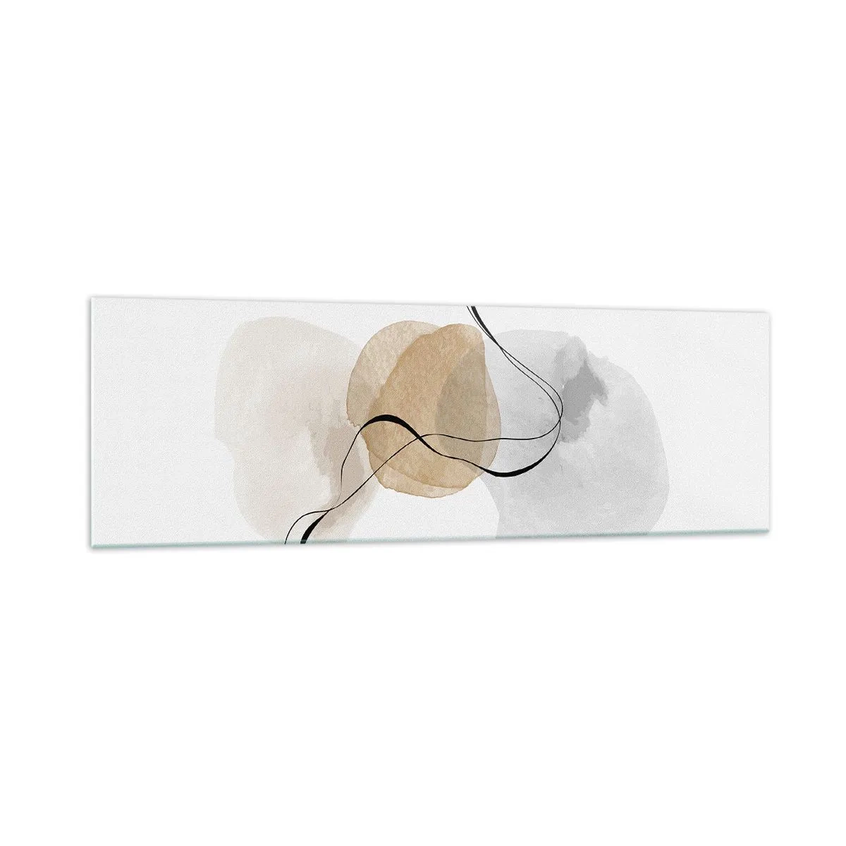 Glasbild - Bild auf glas - Minimalistische Abstraktion in Beige- und Grautönen - 160x50cm - Luftperlen - Moderne Wanddekoration für Wohnzimmer und Schlafzimmer ARTTOR