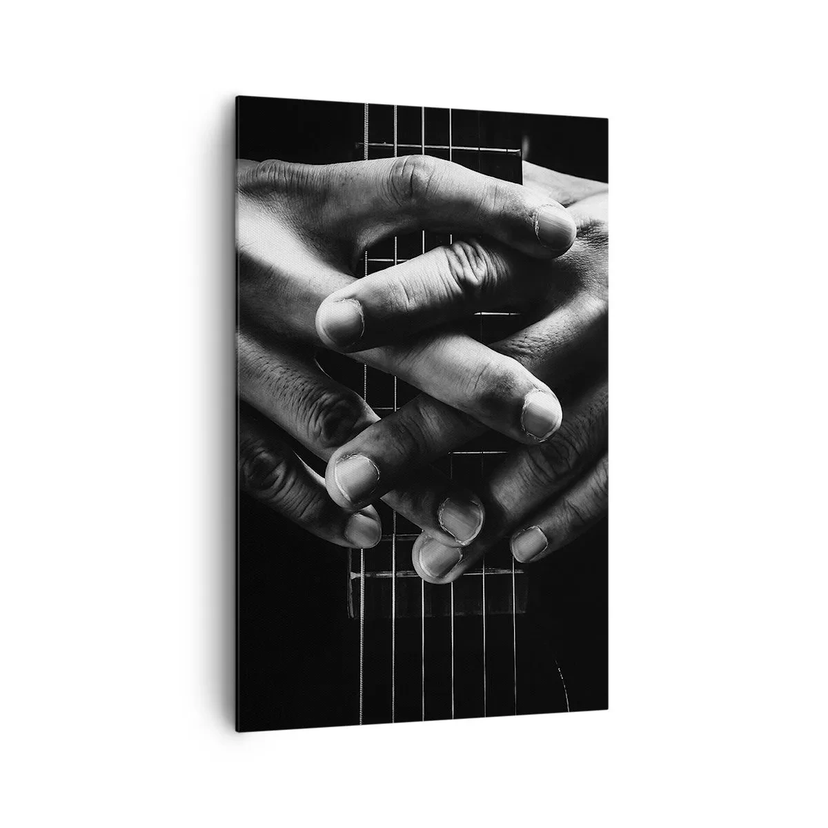 Bild auf Leinwand - Leinwandbild - Hände auf einer Gitarre in einem monochromen Ton gefaltet - 80x120cm - Gebet des Künstlers - Moderne Wanddekoration für Wohnzimmer und Schlafzimmer ARTTOR