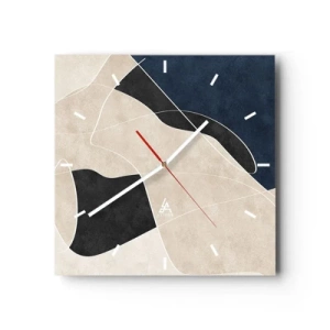 Wanduhr - Glasuhr - Geometrische Abstraktion in Beige- und Marineblautönen - 30x30cm - Abstrakte Komposition – Farbkontrast - Moderne Wanddekoration für Wohnzimmer und Schlafzimmer ARTTOR