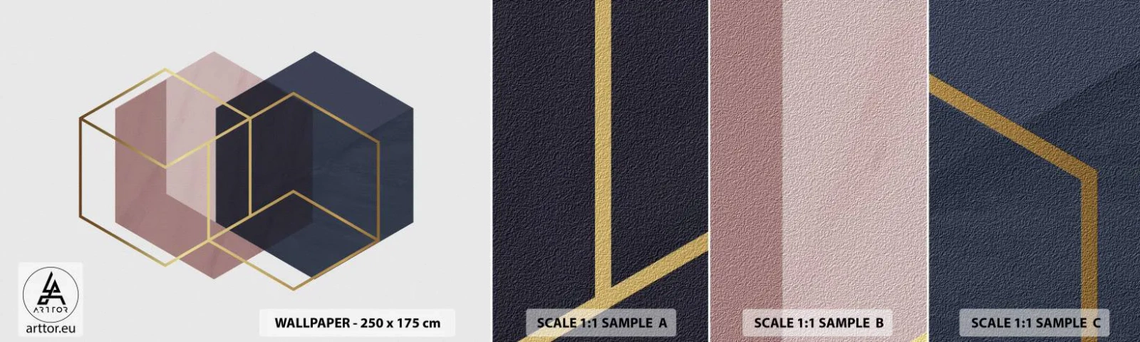 Fototapeten Muster Selbstklebend Deluxe Sticker - Die Kraft der Einfachheit - Abstraktion, Stück, Hexagen - 100x30 cm