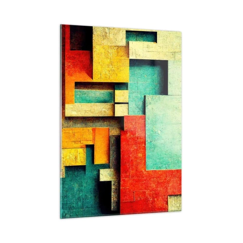 Glasbild - Bild auf glas - Bunte geometrische Abstraktion aus Rechtecken - 50x70cm - Festival der rechten Winkel - Moderne Wanddekoration für Wohnzimmer und Schlafzimmer ARTTOR