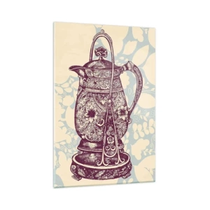Glasbild - Bild auf glas - Stilisierter Krug mit Ornamenten auf floralem Hintergrund - 70x100cm - Schönheit des Alltags - Moderne Wanddekoration für Wohnzimmer und Schlafzimmer ARTTOR