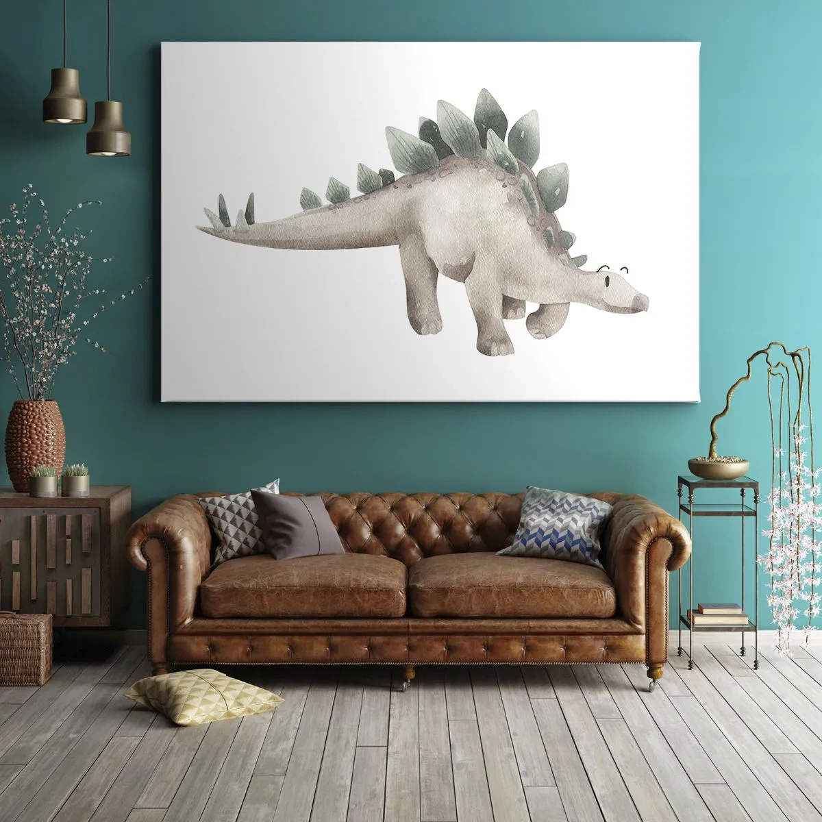 Bild auf Leinwand - Leinwandbild - Ein süßer Dinosaurier in Pastellfarben - 120x80cm - Euer Freund - Moderne Wanddekoration für Wohnzimmer und Schlafzimmer ARTTOR