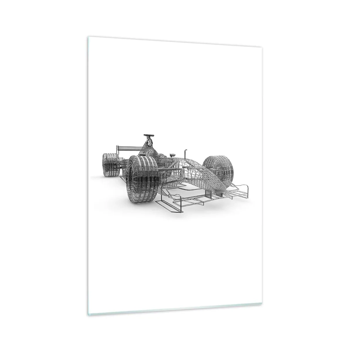 Glasbild - Bild auf glas - Technische Zeichnung eines Rennwagens im 3D-Stil - 50x70cm - Perfektes Design – die Idee von Schwung - Moderne Wanddekoration für Wohnzimmer und Schlafzimmer ARTTOR