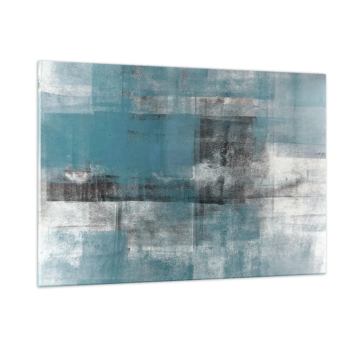 Glasbild - Bild auf glas - Abstraktion in Blau- und Grautönen mit geometrischen Formen - 120x80cm - Wasser und Luft - Moderne Wanddekoration für Wohnzimmer und Schlafzimmer ARTTOR