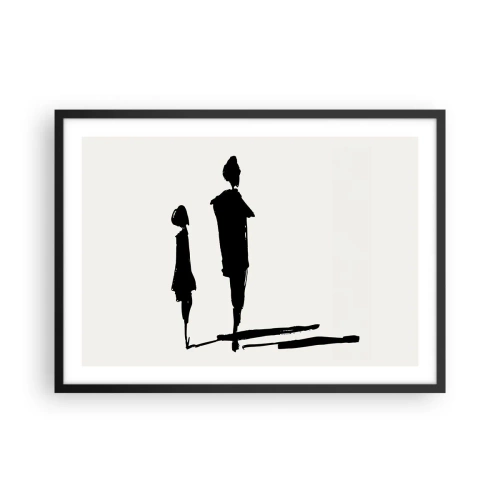 Poster in einem schwarzem Rahmen - Silhouetten von zwei Menschen in Schwarz auf hellem Hintergrund - 70x50cm - Mit Sicherheit zusammen? - Moderne Wanddekoration für Wohnzimmer und Schlafzimmer ARTTOR