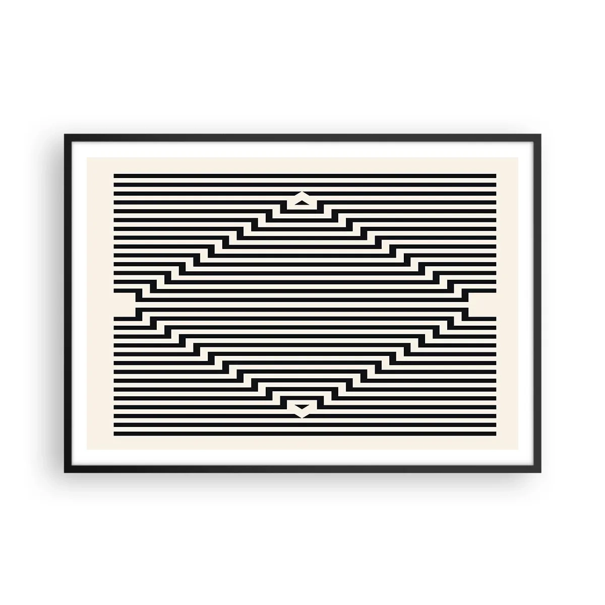 Poster in einem schwarzem Rahmen - Schwarze und weiße Linien erzeugen einen geometrischen Illusionseffekt - 100x70cm - Geometrische Illusion - Moderne Wanddekoration für Wohnzimmer und Schlafzimmer ARTTOR