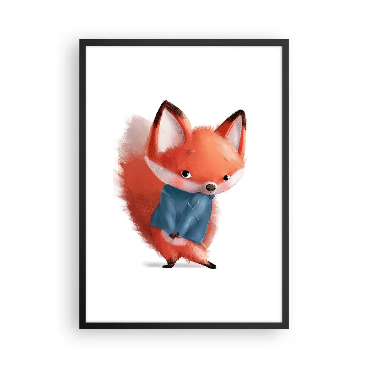 Poster in einem schwarzem Rahmen - Ein charmanter Rotfuchs im blauen Pullover - 50x70cm - Steht mir das gut? - Moderne Wanddekoration für Wohnzimmer und Schlafzimmer ARTTOR