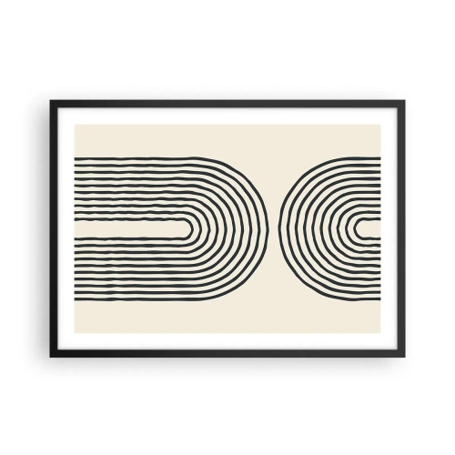 Poster in einem schwarzem Rahmen - Abstraktes geometrisches Muster mit symmetrischen Linien auf hellem Hintergrund - 70x50cm - In einem Moment ... - Moderne Wanddekoration für Wohnzimmer und Schlafzimmer ARTTOR