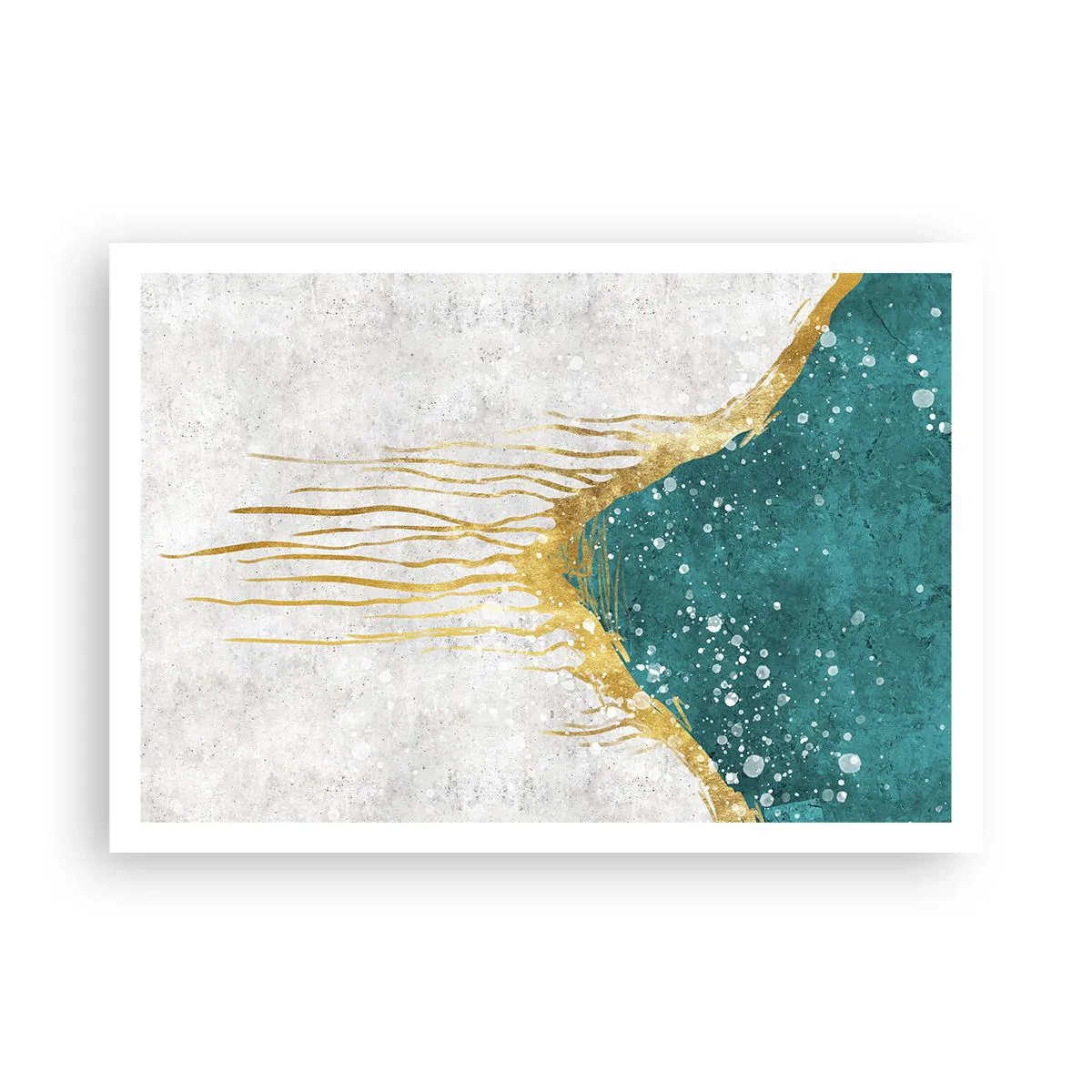 Poster - Eine abstrakte Komposition in Gold- und Türkistönen - 100x70cm - Goldene Flut - Moderne Wanddekoration für Wohnzimmer und Schlafzimmer ARTTOR