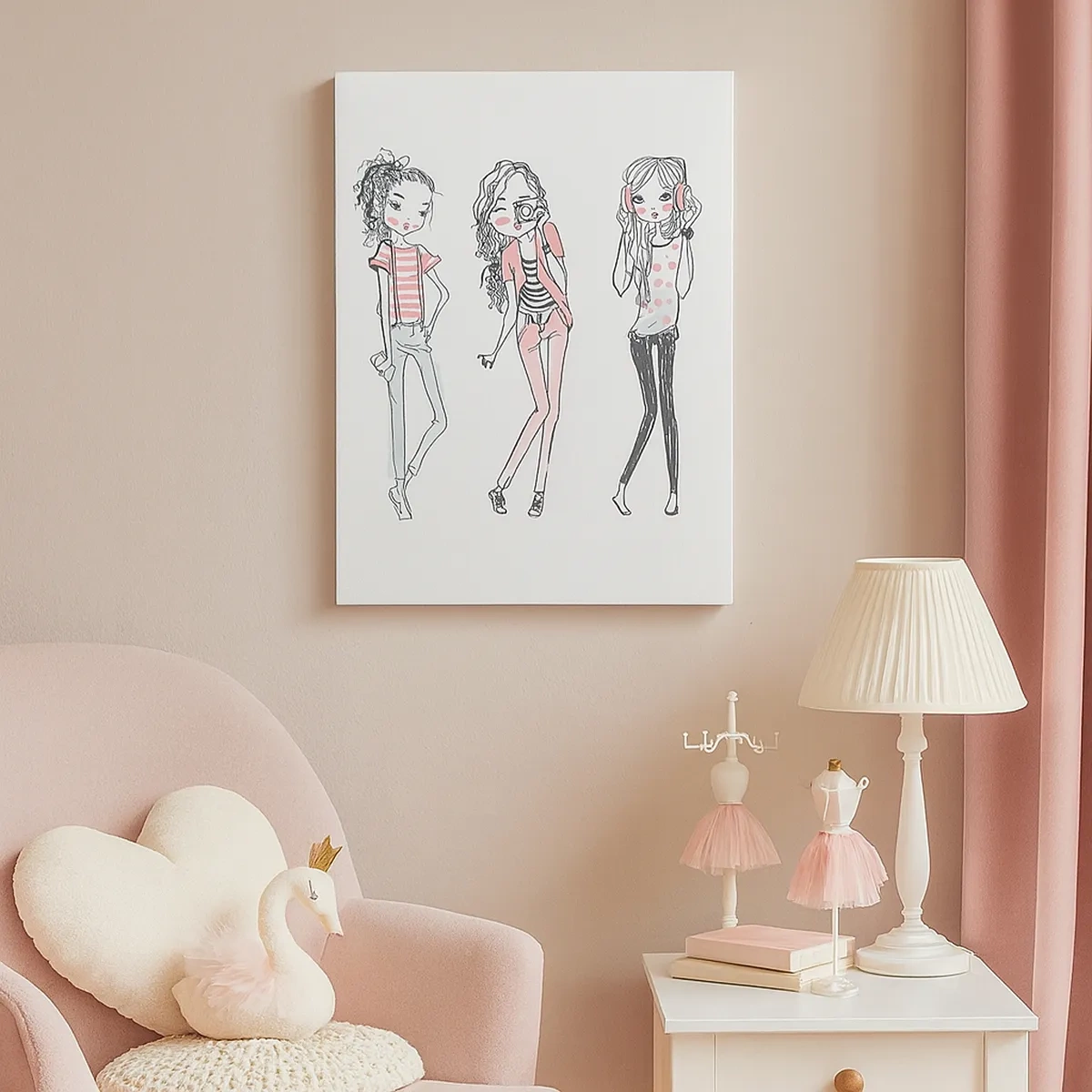 Bild auf Leinwand - Leinwandbild - Illustration modischer Mädchen in Pastellfarben - 50x70cm - Es wird, es wird Spaß machen - Moderne Wanddekoration für Wohnzimmer und Schlafzimmer ARTTOR