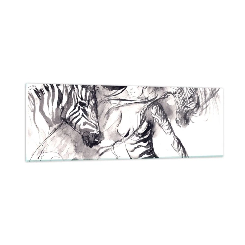 Glasbild - Bild auf glas - Tanzen mit den Zebras - 90x30 cm
