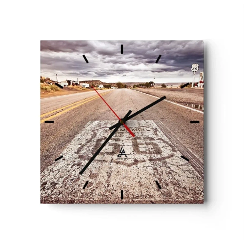 Wanduhr - Glasuhr - Route 66 in einem Wüstenklima mit malerischem Himmel - 30x30cm - Mother Road - eine amerikanische Legende - Moderne Wanddekoration für Wohnzimmer und Schlafzimmer ARTTOR