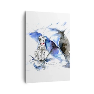 Bild auf Leinwand - Leinwandbild - Aquarellmalerei eines Dalmatiners mit einem Regenschirm im Hintergrund - 70x100cm - Dafür ist ein Freund da - Moderne Wanddekoration für Wohnzimmer und Schlafzimmer ARTTOR