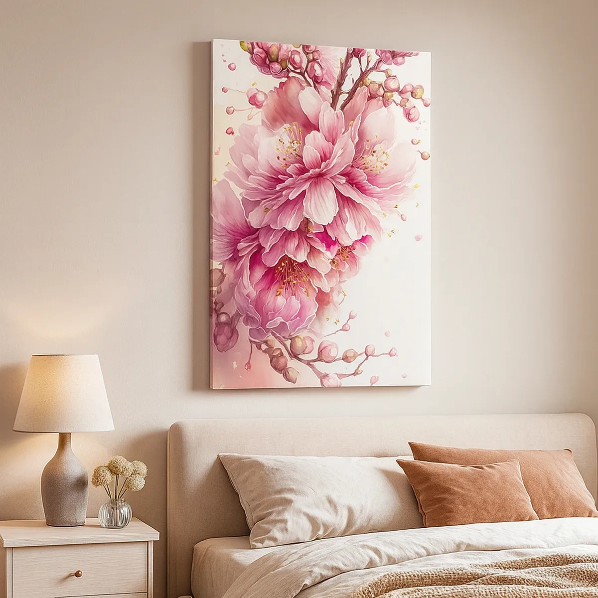 Bild auf Leinwand - Leinwandbild - Zarte Kirschblüten in voller Blüte vor hellem Hintergrund - 50x70cm - Kirschblütenblüte - Moderne Wanddekoration für Wohnzimmer und Schlafzimmer ARTTOR