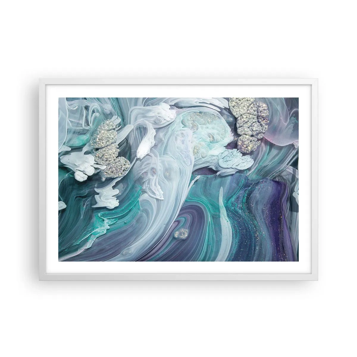 Poster in einem weißen Rahmen - Strömungen von Himmelblau - 70x50 cm