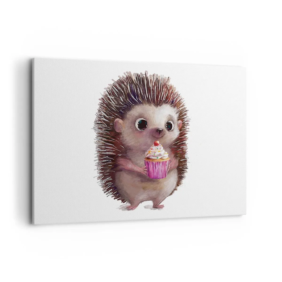 Bild auf Leinwand - Leinwandbild - Ein süßer Igel mit einem Cupcake - 100x70cm - Der Feiertag ist jeden Tag - Moderne Wanddekoration für Wohnzimmer und Schlafzimmer ARTTOR